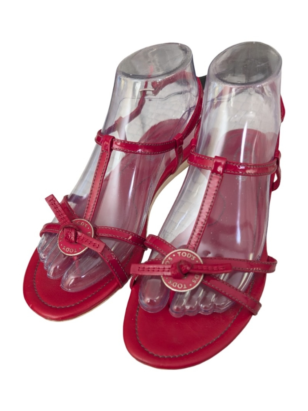 TOD'S Red Leather T-Strap Sandals Flats Shoes Footwear Summer 35